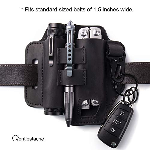 Gentlestache Multitool Belt Sheath, Edc Leather Belt Organizer, Belt Holder With Multitool Pouch, Flashlight Holder, Pen Holder And Keychain Clip, Practical Edc Belt Pouch For Men Black #TOP2