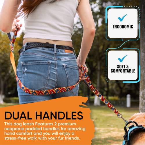 Pawpawify Heavy Duty Long Nylon Dog Leash With Two Padded Handles [5 Ft] - Automatic Lock Collar Clasp And Comfortable Traffic Control Handle - Patterned Pet Lead For Small, Medium, And Large Breeds #TOP3
