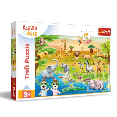 Trefl - Babies and The Bear, Safari : Bébés - 24 Grandes Pièces, Loisir Créative, pour Les Enfants à partir de 3 Ans