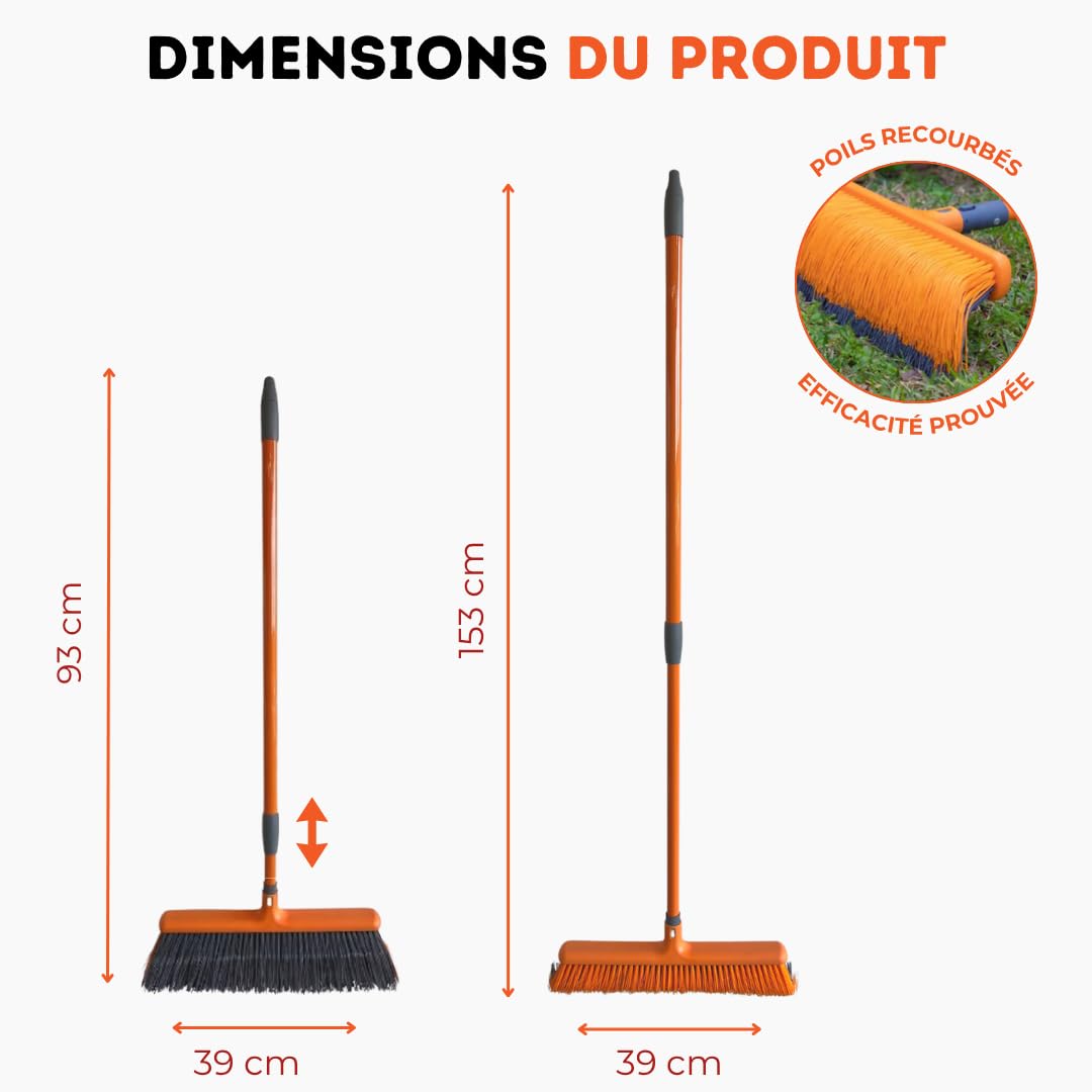 LE BALAI DU CANTONNIER - VENTEO - Scopa a artigli con setole arricciate, manico telescopico/estensibile fino a 140 cm, speciale esterno e pavimento - Scopa da giardino, da strada e a foglie