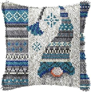 SKTWOE Latch Hook Cushion Kit Christmas Pillowcase Sewing Making Kits DIY Crochet Yarn Kits Embroidery Kits for Beginners Adults Kids Creativity Gift Embroidery Home Decoration 43Cmx43cm,B