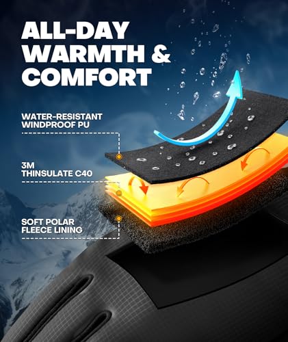 Deemii Winter Gloves Men Women Made with 3M Thinsulate, Lightweight Thermal Warm Gloves for Cold Weather with Touch Screen Fingers, Water Resistant Running Gloves for Cycling, Hiking, Driving