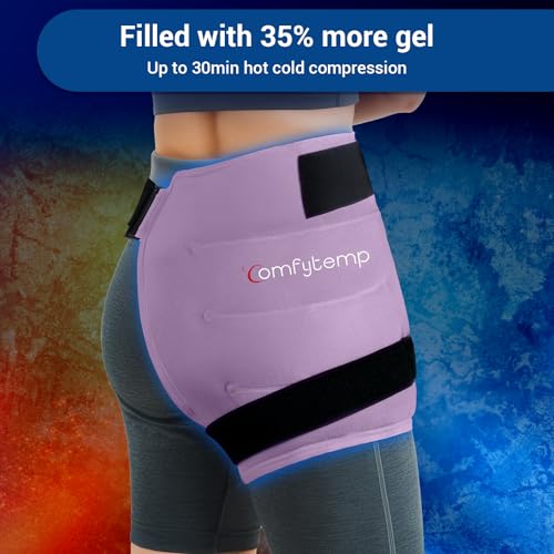 Image of Comfytemp Hip Ice Pack Wrap for Sciatica Pain Relief, Hip Replacement Kit After Surgery, Reusable Gel Ice Pack for Injuries, Hot Cold Compress Recovery Item Physical Therapy Men Women, Purple (S /M)
