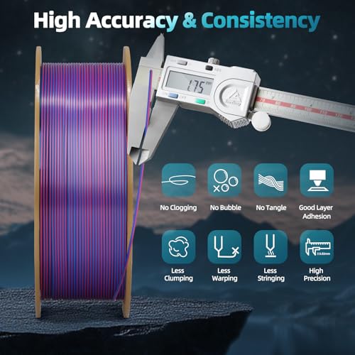 Image of Dual Color Silk PLA 3D Printer Filament 1.75mm, Dual Color 2-in-1 Red-Blue Silk Filament 1KG Spool (2.2lbs) Dimensional Accuracy Probability + /- 0.02mm Fits for Most FDM 3D Printers, Blue-Red
