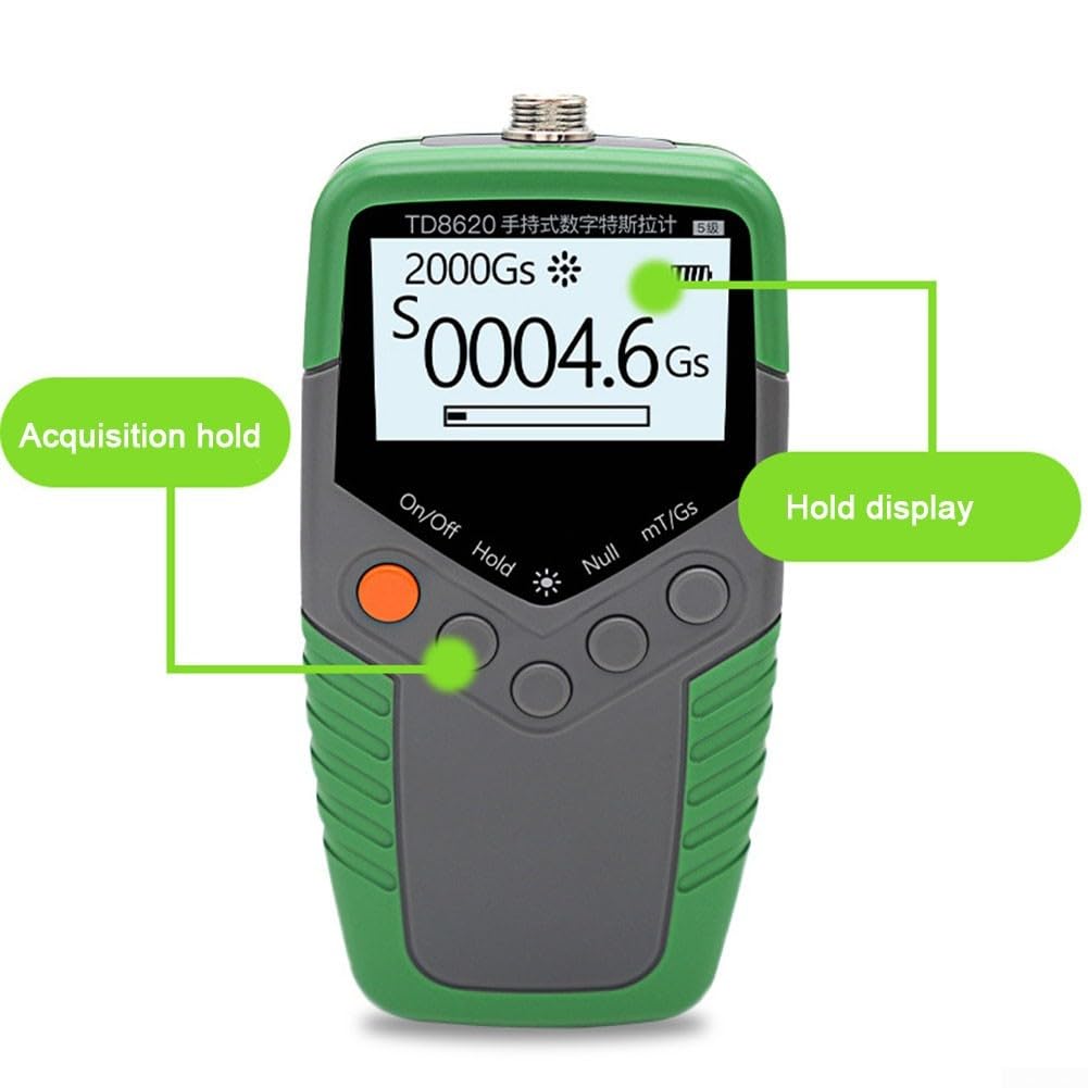 Teslámetro profesional TD8620 Digital Gaussmeter Rango de medición 0 hasta 2400 mT Sonda Hall 2 m Cable Pantalla LCD Auto Apagado Ligero para Análisis de densidad de Flujo Magnético Uso en Laboratorio