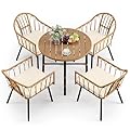 DWVO 5 Piece Patio Dining Sets, Outdoor Dining Furniture Set with 2" Umbrella Hole, Wicker Rattan Round Table and Chairs Set with Comfortable Cushions for Patio, Balcony, Backyard, Beige
