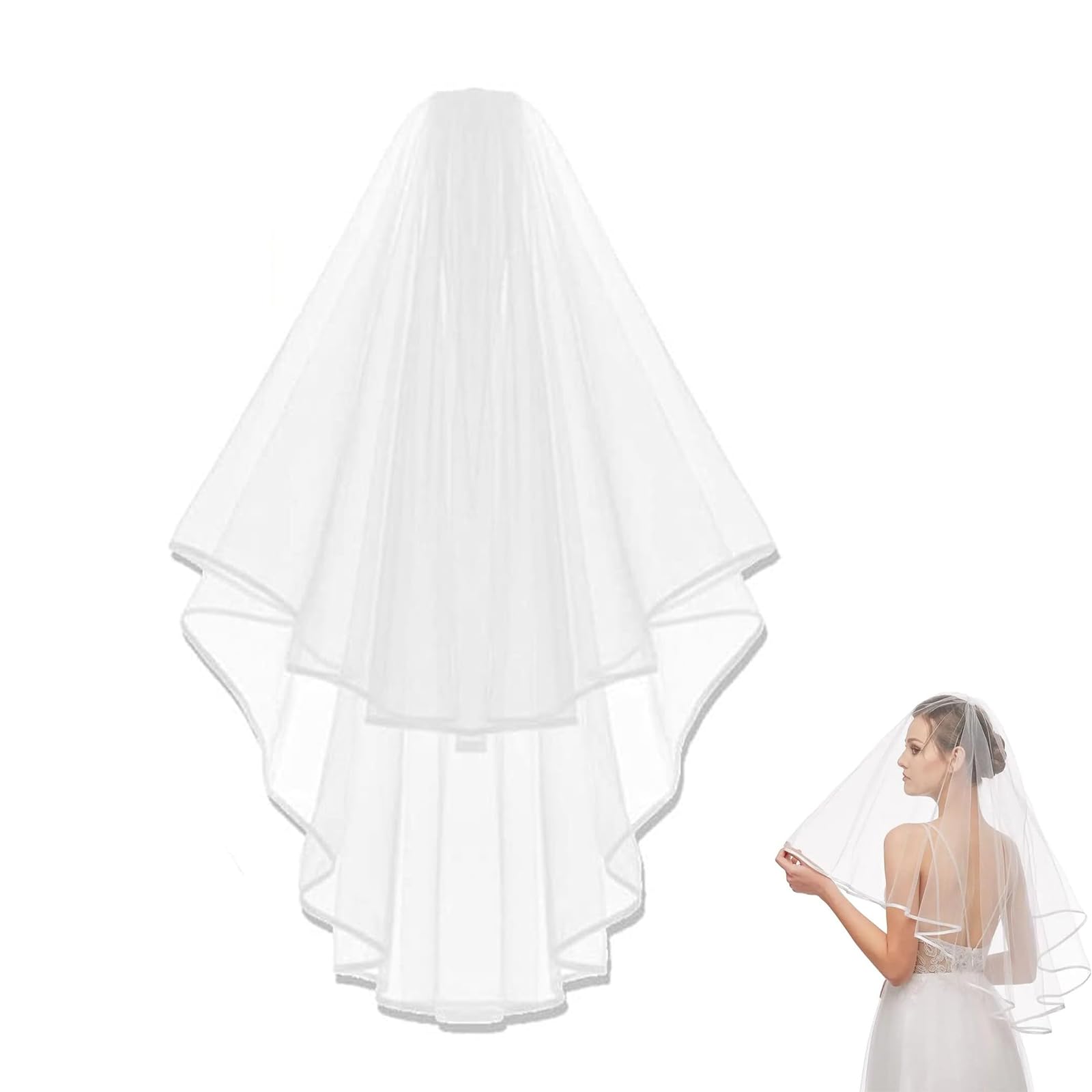 Moywycno White Hen Party Veil, Bridal Veil Wedding Hen Party Veils, Hen Party Accessories, Bride Accessories, 2 Tier Tulle With Mask Ffor Brides Shower Bachelorette Hen Night