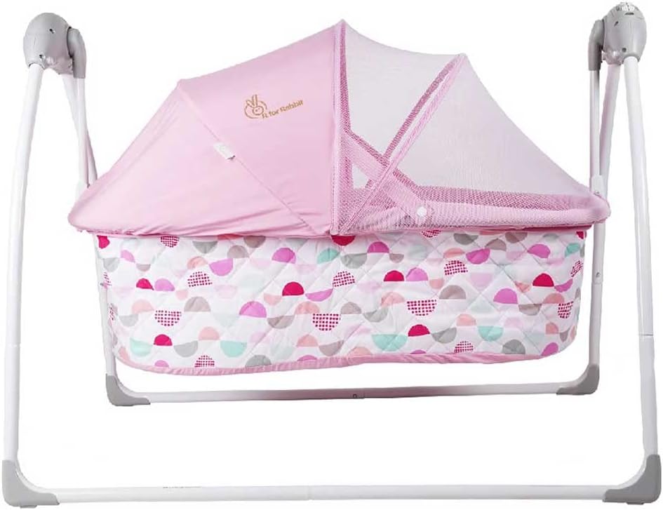 Baby Cradle Automatic Swing with 5 Point Safety Harness, Remote Control, Mosquito Net, Soothing Musical, Extra Cushion, Kids Bassinet for Baby Age 0-2 Year (Pink)