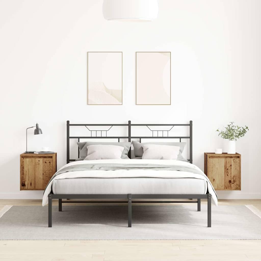 Mesita de noche flotante, 2 unidades, montaje en pared, aspecto de madera envejecida, 38 x 34 x 40 cm, con puerta flexible y placa robusta para espacio de almacenamiento