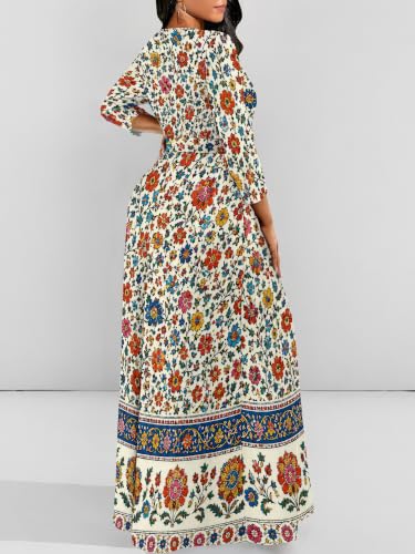 Image of Women Plus Size Long Sleeve V Neck Maxi Dress with Belt | Soft fabric relaxed fit three quarter sleeve v neck with pockets for party and daily wear