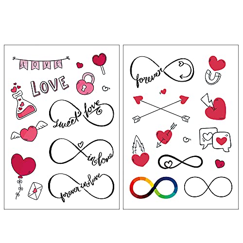 Everjoy 25+ Designs Realistic Infinite Love Heart Temporary Tattoo Stickers, Waterproof Valentines Love Arrow, Party Favors - Image 2