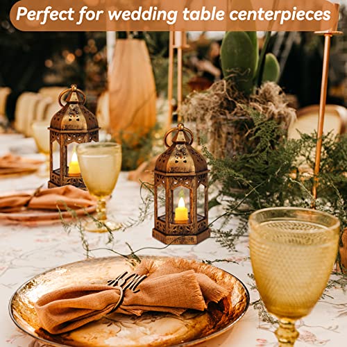 Llq 8 Pcs Mini Lantern With Flickering Led Tea Light, Battery Included, Vintage Brown Lanterns Decorative, Hanging Candle Lanterns For Halloween Decorations Christmas Wedding Table Centerpiece Decor #TOP1
