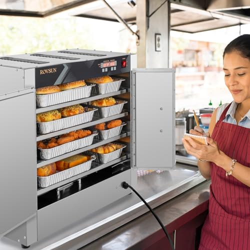 ROVSUN Hot Box Food Warmer Pizza Warmer w/Water Tray Removable Shelves, Hot Holding Cabinet Pretzel Warmer Commercial Electric Food Warmer Countertop for Restaurant Catering Buffet, 4-Tier, 800W
