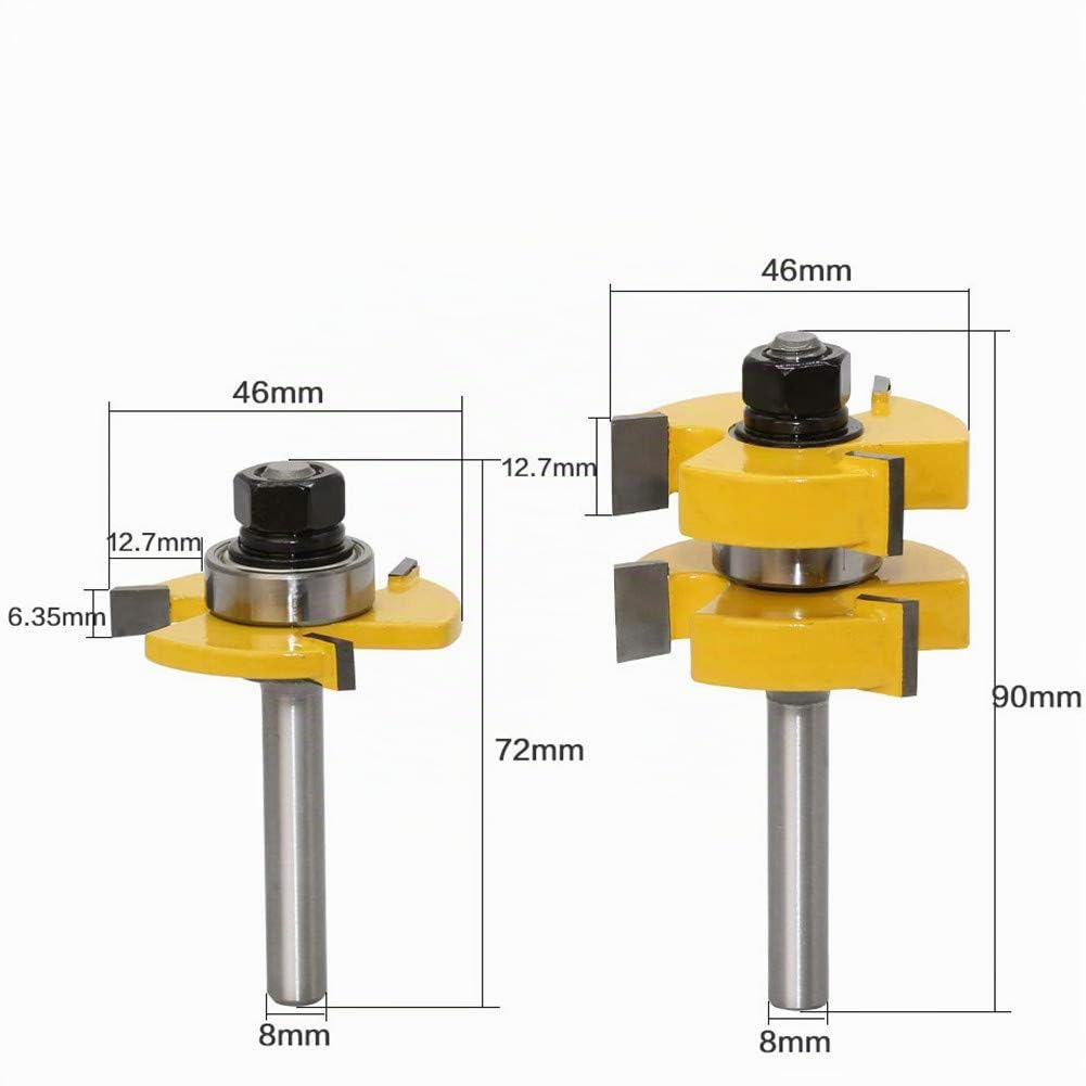 2 pezzi Set di frese per scanalature e lingue, set di punte per fresa a T, codolo da 8 mm, set di frese per fresatrice per macchina CNC di incisione e rifinitura per lavorazione del legno DIY