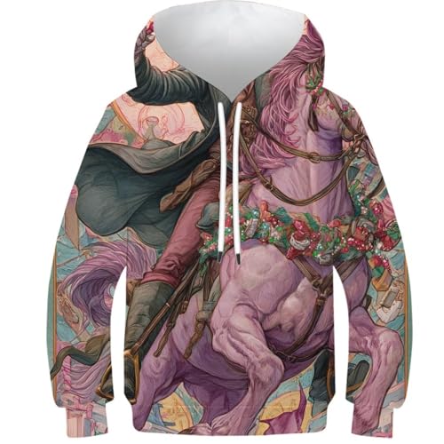 Sweat à capuche imprimé 3D aventure équestre pull ado 11-13 ans