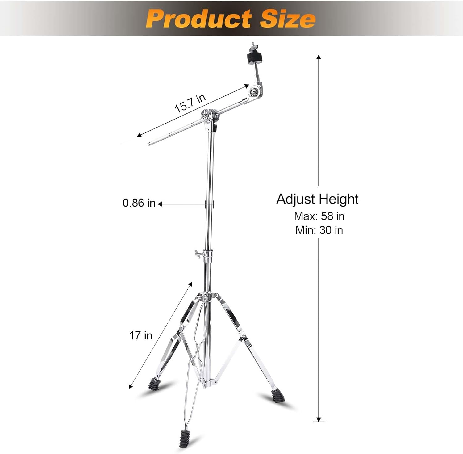 2 Pack Boom Cymbal Stand, Adjustable Cymbal Stand for Crash, Ride, Splash Cymbals, Stable Double-Braced Tripod Legs with Rubber Feet Drum Hardware for Drum Set