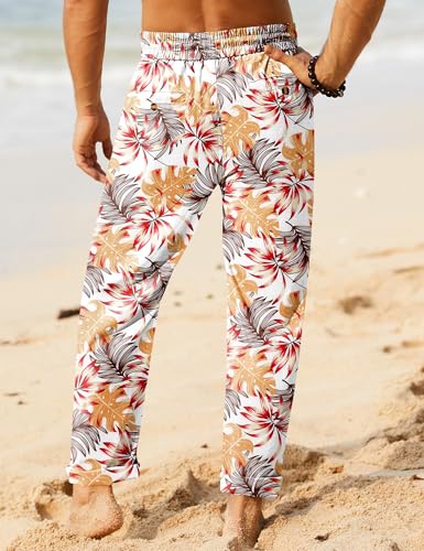 Image of iWoo Linen Pants Men Casual 2025 Summer Beach Elastic Drawstring Waist Yoga Pants Travel Baggy Work Pant Pajama