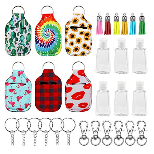 6 Pack Bottle Keychain Holder - Leakproof Refillable Empty Bottles with Keychain Carries for Soap Liquids Outdoor Activities, School