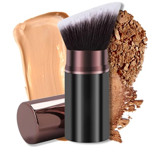 Keriloo Kabuki Makeup Brush Retractable, Travel Powder Foundation Makeup Brush Face Blush Brushes for Blending Liquid, Bronzer, Buffing, Sunscreen,Flawless Cosmetics