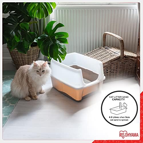 Iris Ohyama, Cat litter tray with high sides, no litter spill, removable high rim, entrance height: 15 cm, scoop included, for cat - Cat Litter Box CLH-12 - Taupe, 1 Count (Pack of 1)