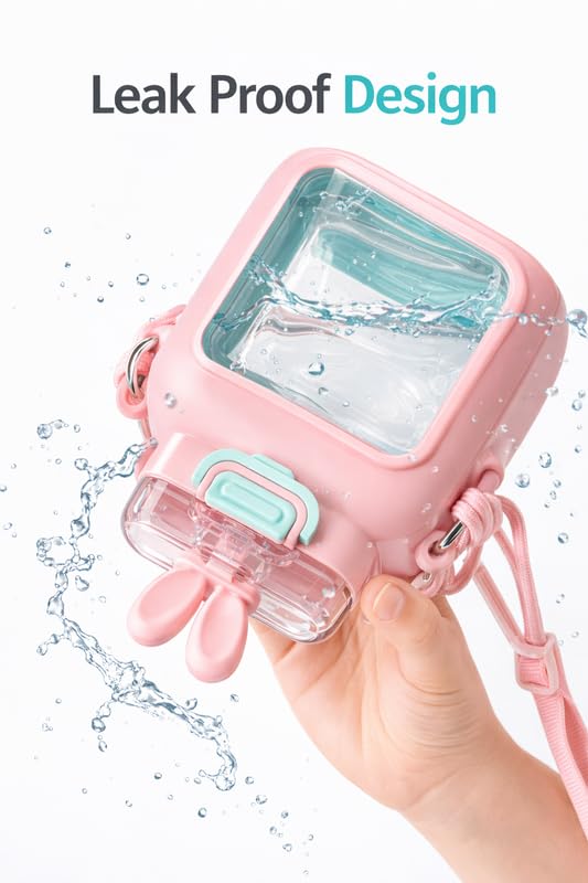 Image of Raawan Kids Water Bottle 600ml with Straw & Strap | Cute Leak-Proof Sipper Bottle for Boys & Girls | BPA-Free, Portable School Water Bottle | Pink & Blue