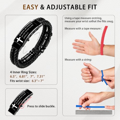 Pulsera para hombre de cuero trenzado negro con versículo bíblico miniatura 2
