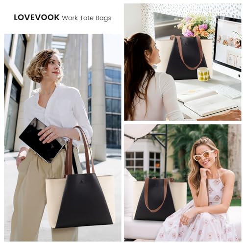 Image of LOVEVOOK Laptop Tote for Women - 15.6 Inch Faux Leather Laptop Bag with Clutch, Large Capacity Office Purse Computer