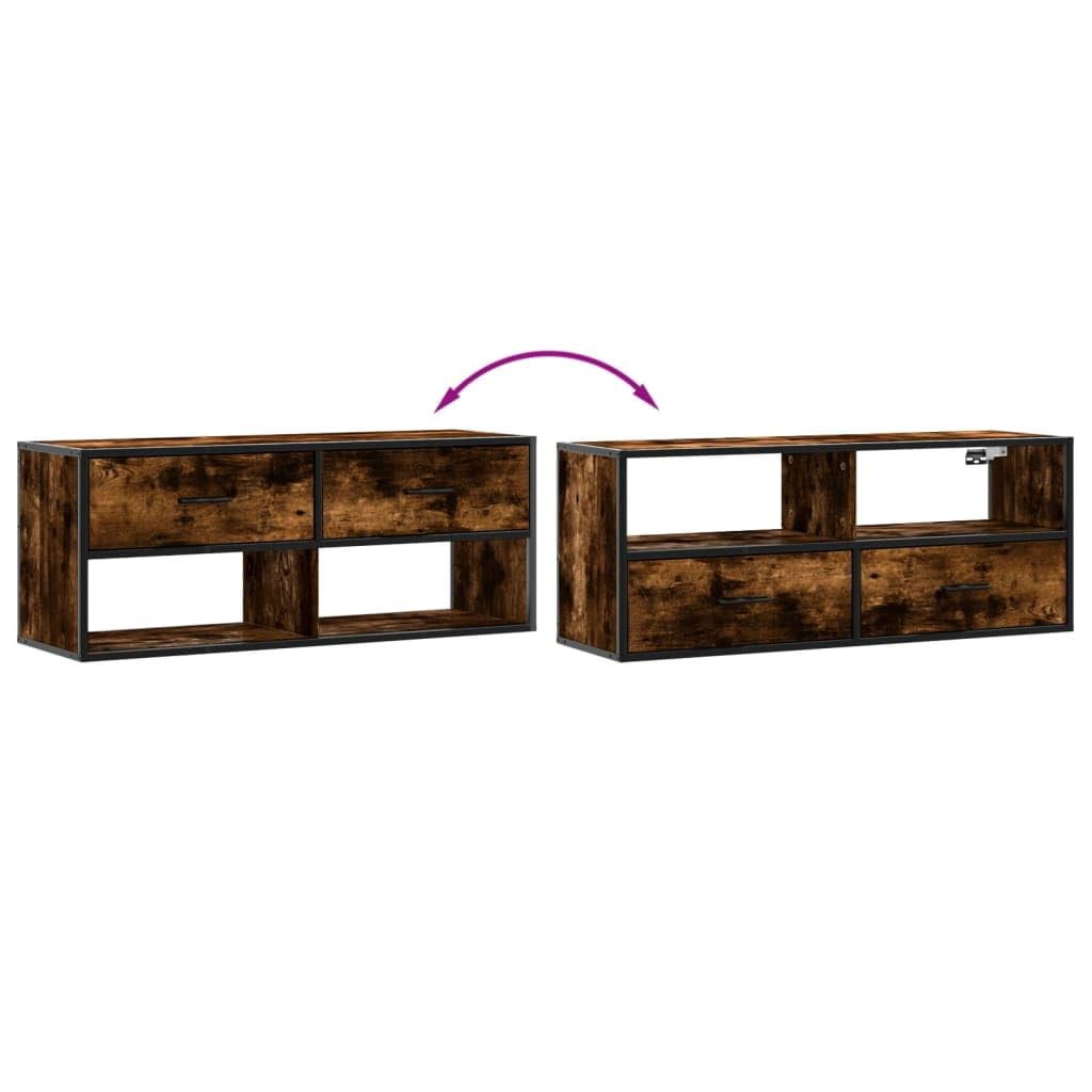 TV-Schrank Räuchereiche 100x31x39,5 cm, Holzwerkstoff und Metall, industrielles Design, stabil, langlebig, für Wohnzimmer, Media Center, modernes Fernsehregal