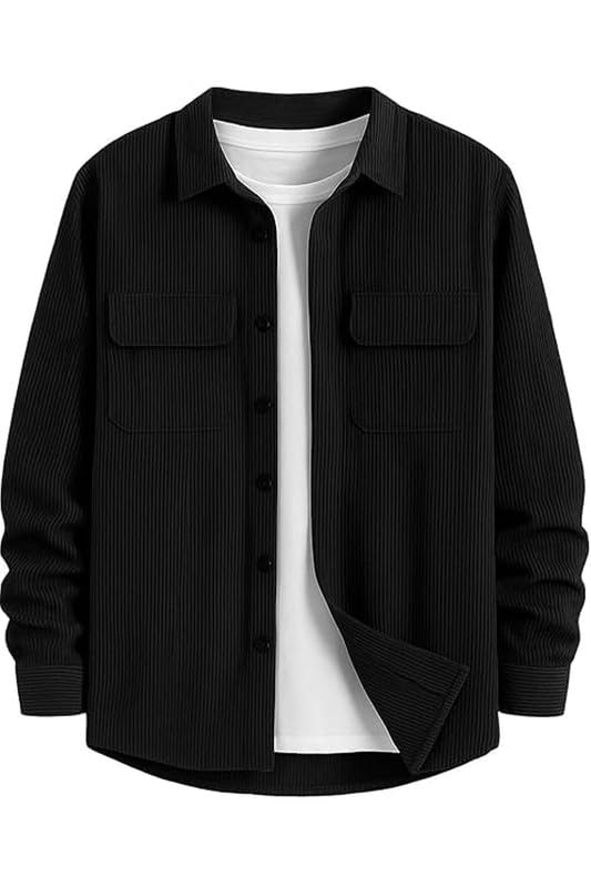 Image of DEELMO Men's Cotton Polyester Corduroy Shirt with Textured Pattern Spread Collar Full Sleeves Dual Pocket Front and Button Down Closure | Textured Shirts for Men | Shirts for Men Stylish