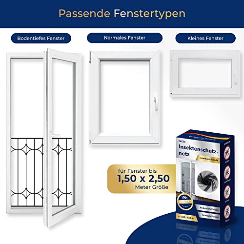 FAYZA Fliegengitter Fenster groß 1,50x2,50m für bodentiefe Fenster - Premium Qualität - Insektenschutz Fenster - Moskitonetz - Fliegennetz Fenster - Insektenschutznetz - Mückenschutz - Mückennetz