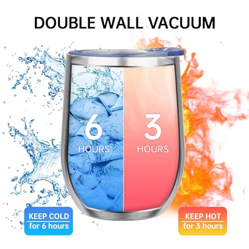 Image of MEZMUT 12oz Insulated Wine Tumbler with Lid Wine Glass Cup(Silver,1) | Double Wall Vacuum Stainless Steel Small Coffee Mug, Leakproof Metal Insulated Tumbler Cup for Champaign, Cocktail, Beer