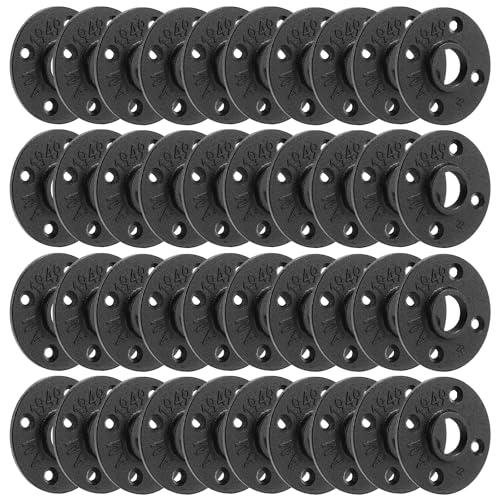 Home TZH 3/4" Heavy Duty Black Floor Flange, 40 Pack Malleable iron Pipe Flange for Industrial vintage style, Flanges with Threaded Hole for DIY Project/Furniture/Shelving Decoration (40, 3/4")