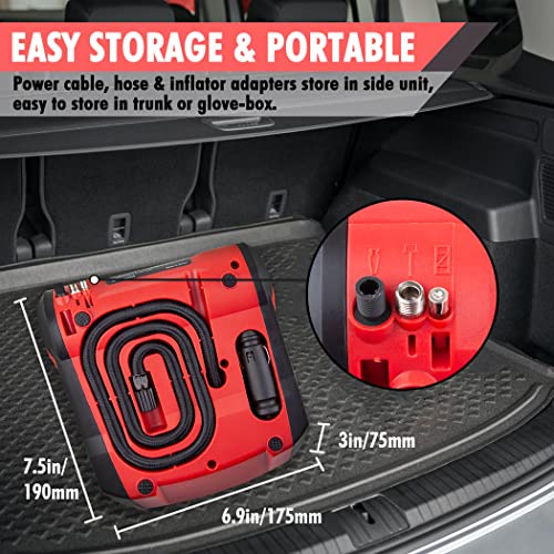 Image of CARTMAN Tire Inflator Portable Air Compressor, Auto Air Pump for Car /Bike with Digital Pressure Gauge & LED Light, Red