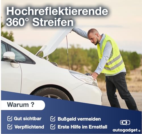 4X Stück Warnwesten Auto gelb 2026 gemäß ISO20471 - PKW & LKW Sicherheitswesten für Sicherheit im StVO - Autozubehör