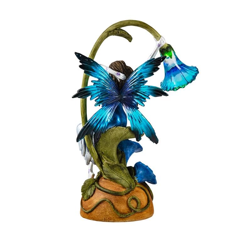 DRW Figura Hada NINFA Azul con luz sobre una Flor de Resina Pintada a Mano 8x10x22 cm
