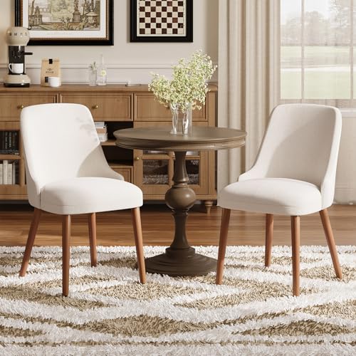 Image of MALOL Upholstered Dining Chairs Set of 2, High-Back Dining Room Chair with Wood Legs, Padded Kitchen Chairs for Dining Room /Restaurant /Cafe, Beige