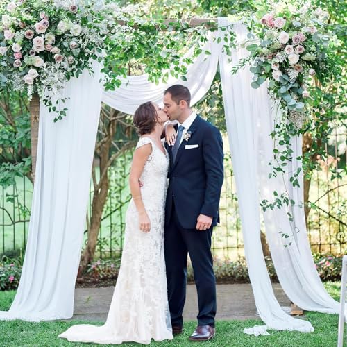 Rideau en Tulle Blanc Lot de 2 Voilage 70x560 cm pour Décoration d'Arche de Mariage