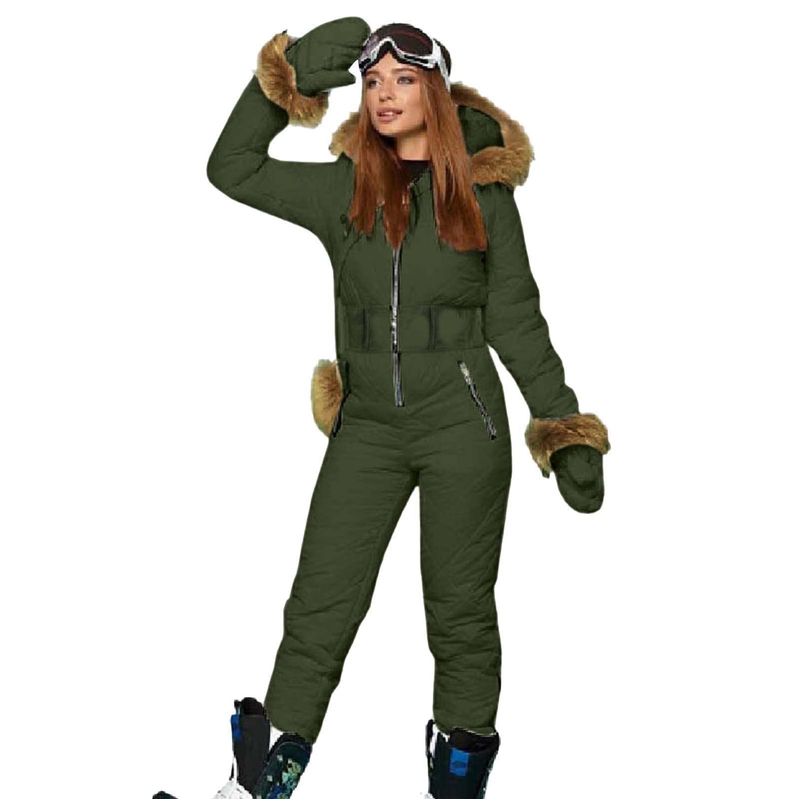 Ski-Overall für Damen, mit Reißverschluss, Ski-Anzüge, für den Winter, Outdoor, einteiliger Skianzug, wasserdichte Jacke, Schneeanzug und nicht abnehmbare Outdoor-Sporthose, modischer klassischer