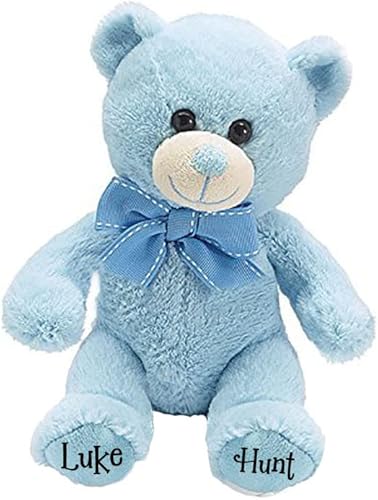 Miniatura 2 de Oso de peluche azul bebé personalizado de peluche para bebé niño con nombre personalizado, 7 pulgadas