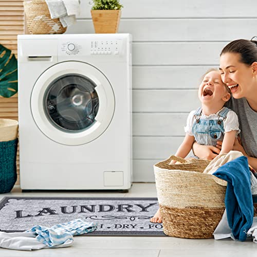 Ottomanson Laundry Collection Non-Slip Rubberback Laundry Text Design 2X5 Laundry Room Runner Rug, 20" X 59", Light Gray #TOP2