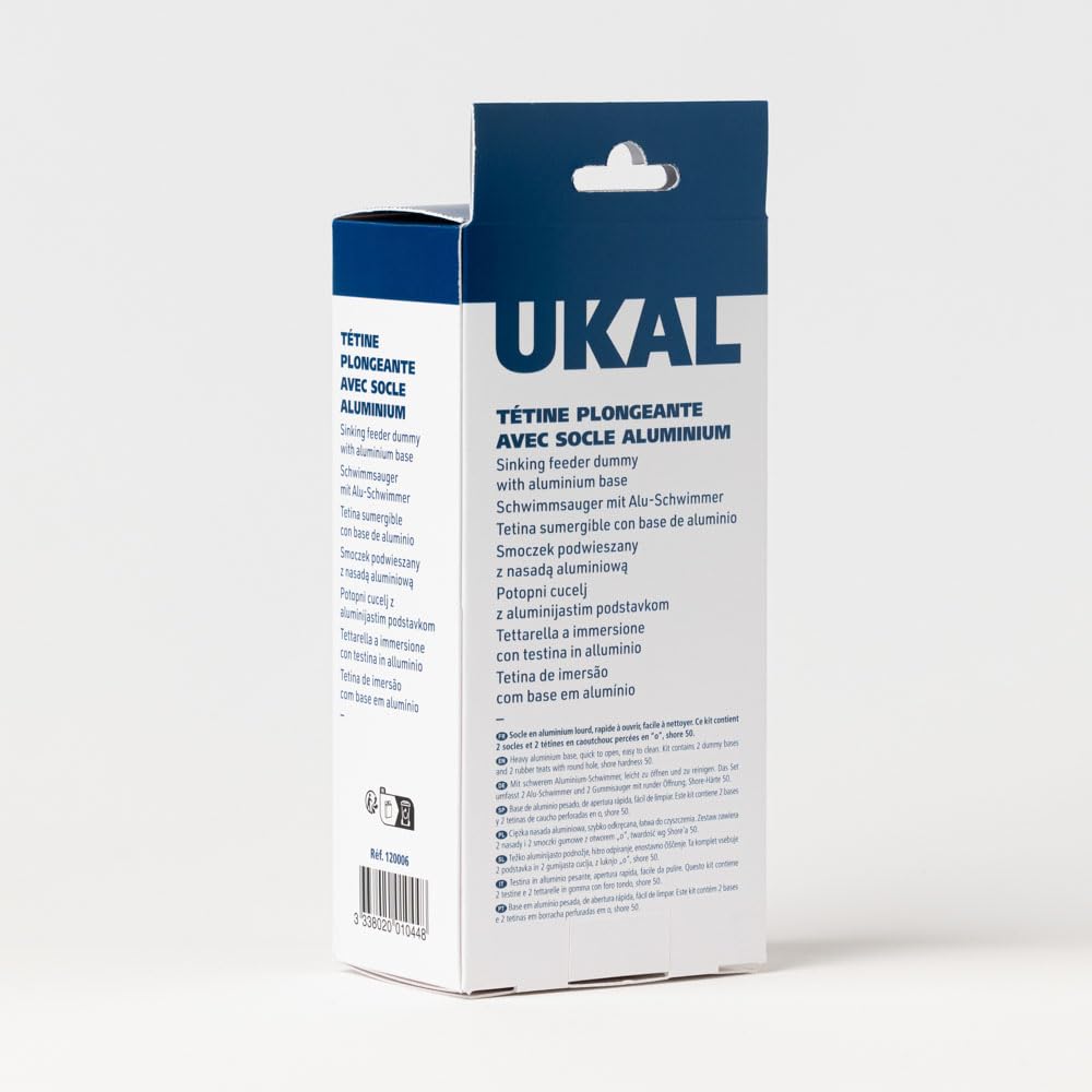 UKAL 120006 - Bovins - Alimentation - Socles - Tétine à veau plongeante aluminium complète - Blister de 2