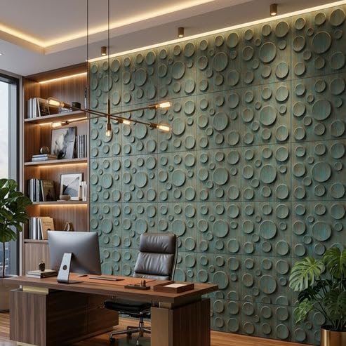 Image of Kayra Decor 3D PVC Wall Panels for Bedroom & Living Room | Moon Design | Rustic Wood Color | 19.7 x 19.7 Inch | Pack of 12 | 32.28 Sq Ft