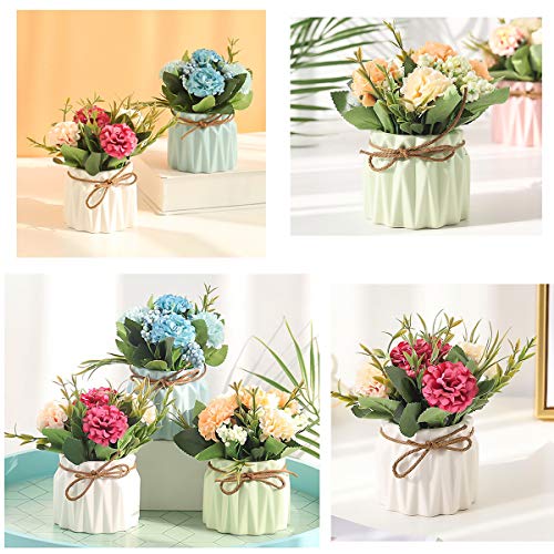 Artificial Flower Plants – Mini Fake Hydrangea Flowers in Pot for Home Decor Party Wedding Office Patio Table Desk Decoration (Set of 4) image 7