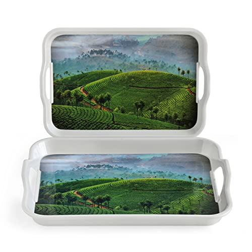 Image of SUPERWARE | Food Grade Melamine | Serving Tray Set - Handy Tray Munnar (2 nos.) | Serveware, Tableware, Stain Free, Glazed Finish