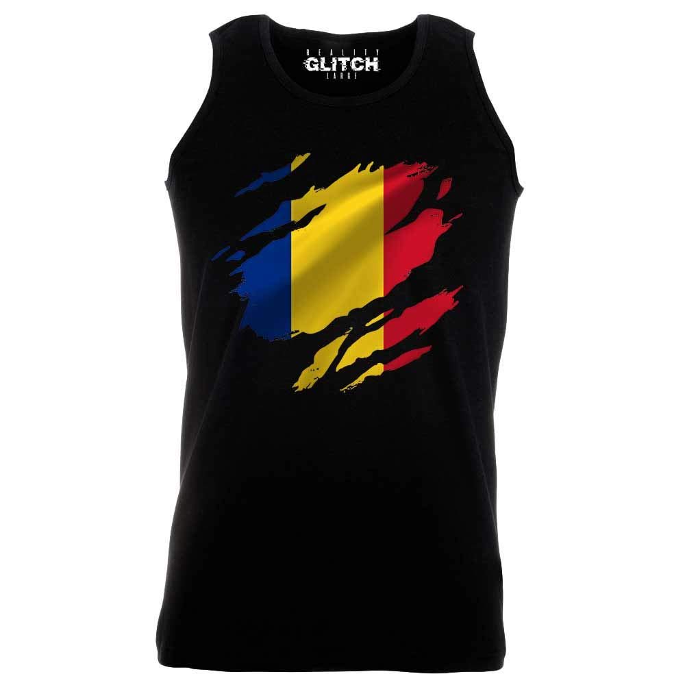 Reality Glitch Torn Romania Flag Mens Vest Black