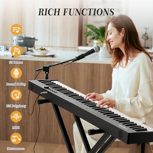 Image of Folding Piano 88 Key, Portable Bluetooth MIDI Keyboard with Semi-Weighted & Touch Sensitive Keys, Full Size Rechargeable Digital Piano Kit for Beginners, Adults Travel (Sustain Pedal, Stand, Bag, Adap