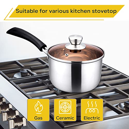 قدر صغير من إي-فار بسعة 1 كوارت مع غطاء، وعاء صغير من الستانلس ستيل مع غطاء زجاجي للطهي، سهل التنظيف ولا يصدا، آمن للاستخدام في غسالة الأطباق