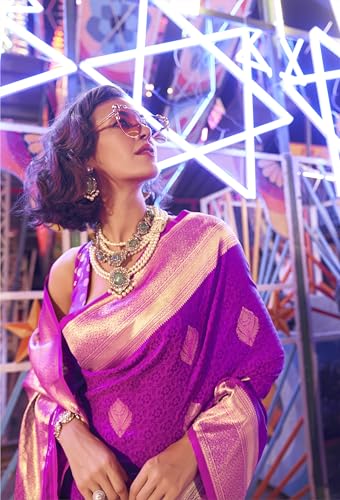 Image of SGF11 Women's Kanjivaram Pure Soft Silk Saree For Women Pure Golden Zari With Blouse Piece