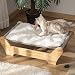PawHut Katzenbett mit Gestell Hängematte für Katzen erhöhtes Katzennest mit weichem Kissen Kiefernholz Natur 68 x 43 x 20 cm