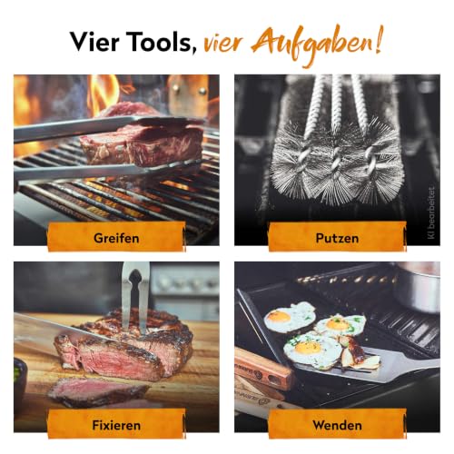 Foto von BURNHARD® Grillbesteck-Set 4-TLG. Akazienholz & Edelstahl, Grillzange 42cm